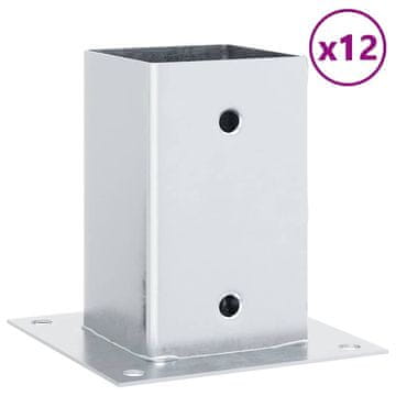Vidaxl Post Bases Square 12 kosov Silver 91x91 mm Pocinkano jeklo