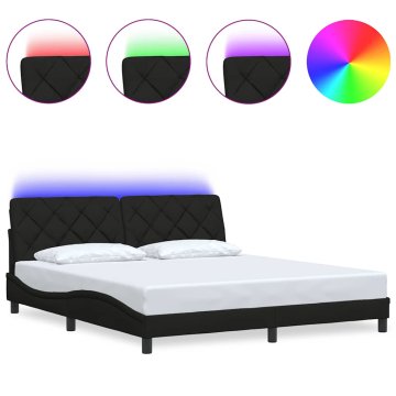 Vidaxl Posteljni okvir z LED brez vzmetnice črn 180x200 cm blago
