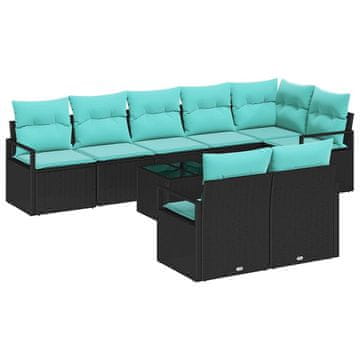 Vidaxl Kavčna garnitura 9 pcs Črna poli ratan