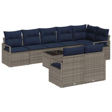 Vidaxl Kavčna garnitura 9 pcs Siva poli ratan