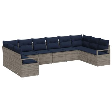 Vidaxl Kavčna garnitura z blazino 10 pcs Siva poli ratan