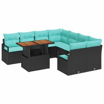 Vidaxl Komplet za jedilnico v vrtu z blazino 9 szt. Črna in Teal