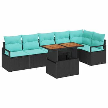 Vidaxl Komplet za jedilnico v vrtu z blazino 7 szt. Črna in Teal