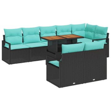 Vidaxl Komplet za jedilnico v vrtu z blazino 9 szt. Črna in Teal