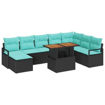 Vidaxl Komplet za jedilnico v vrtu z blazino 9 szt. Črna in Teal
