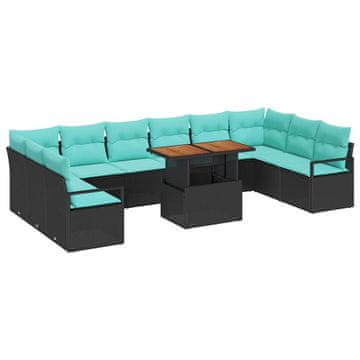 Vidaxl Komplet za jedilnico v vrtu z blazino 11 szt. Črna in Teal