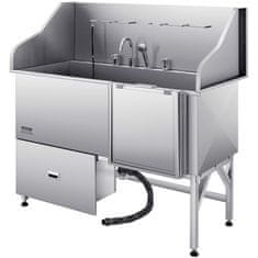 VEVOR Postaja za pranje psov 1549 cm Kad za nego hišnih ljubljenčkov 155x79x147 cm Srebrna