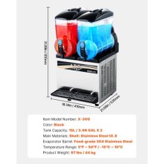 VEVOR Aparat za zamrznjene pijače dvojni rezervoar stroj za sladoled 410x535x810 mm črn