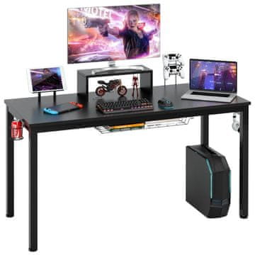 Northix Igralna miza s polico za monitor, 155 x 60 x 94 cm, črna, nastavljive noge