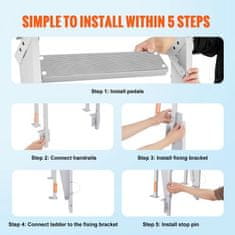 VEVOR Pristaniška lestev z zložljivimi stopnicami 5 stopenj 455x635x1965 cm aluminij srebrna