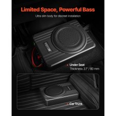 VEVOR Avtomobilski subwoofer tanek napajan pod sedežem 322x235x80 mm črn