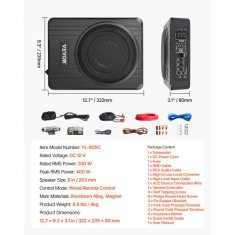 VEVOR Avtomobilski subwoofer tanek napajan pod sedežem 322x235x80 mm črn