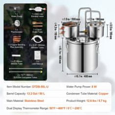 VEVOR Komplet dvojnega kondenzatorja za alkoholni destilator 50 L srebrne barve