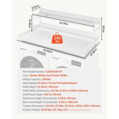 VEVOR Pralni in sušilni stroj pult z 2-nivojsko polico 1370x700x419 mm bela