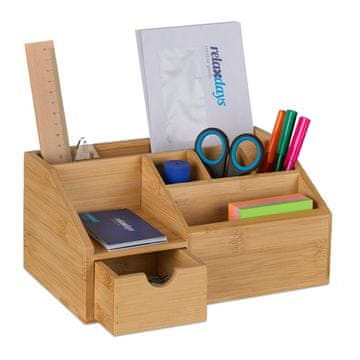 Northix Namizni organizator iz bambusa s predalom, 6 predelki, za pisarniški material in kozmetiko