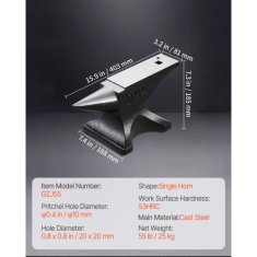 VEVOR Anvil enojni rog 403x81 mm 25 kg kovinsko delo