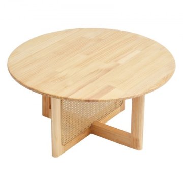 VEVOR Kavni mizica okrogla ratana tkanina 85x85x42 cm oreh