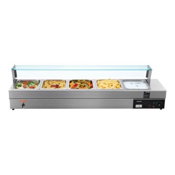 VEVOR Električni parni grelnik hrane s 5 posodami in steklenim pokrovom 1464x378x381 mm