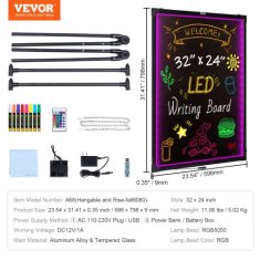 VEVOR LED tabla za pisanje sporočil 813x61 cm osvetljena izbrisljiva tabla za kredo