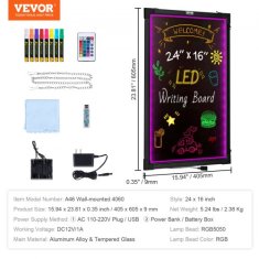 VEVOR LED tabla za pisanje sporočil 405x605x09 cm črna