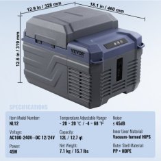 VEVOR Avtomobilski hladilnik 12 L 46x328x319 cm Prenosen