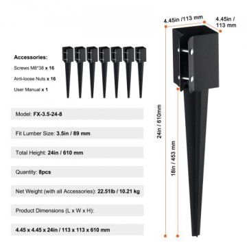 VEVOR Nosilec za ograjo zemeljski klin 61x102x102 cm črne barve