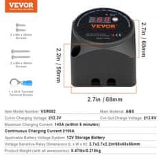 VEVOR Komplet za izolator baterije dvojni 12V 140Amp ročni in samodejni načini 6.8x6.8x5.6 cm