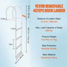 VEVOR Pristaniška lestev 4 stopnice 40x412x1635 cm aluminij