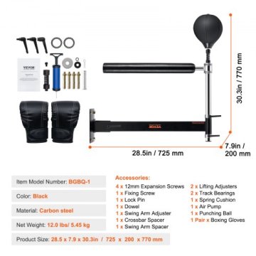 VEVOR Stenski nosilec za boksarski vrtljivi drog nastavljiv refleksni trener 735x23x175 cm črn