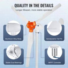 VEVOR Vetrna turbina generator 800W 3-repi 12V z MPPT regulatorjem 1500x1500x1030 mm