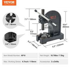 VEVOR Ročna preša Arbor 235x160x263 mm nosilnost 05 tone