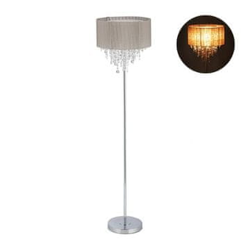 Northix Luksuzna talna svetilka 150 cm siv organza senčnik kristali