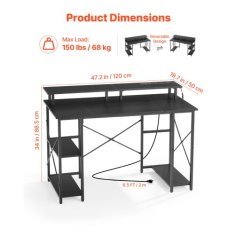 VEVOR Računalniška miza 120x50x865 cm Črna