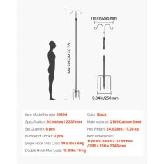 VEVOR Dvojni vrtni kavlji Shepherds Hooks zunanji 295x250x2345 mm črni