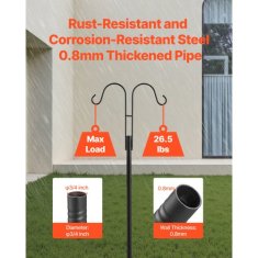 VEVOR Dvojni zunanji vrtni obešalnik Shepherds Hooks 295x250x1950 mm Črn