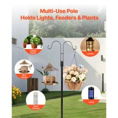 VEVOR Dvojni zunanji vrtni obešalnik Shepherds Hooks 295x250x1950 mm Črn