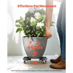 VEVOR Voziček za smetnjak nastavljiva podlaga z valji 38x38x11 cm črna