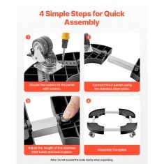 VEVOR Voziček za smetnjak nastavljiva podlaga z valji 38x38x11 cm črna