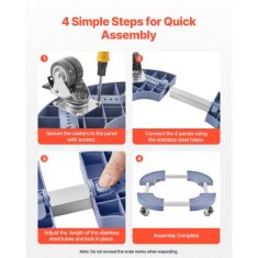 VEVOR Voziček za smetnjak nastavljiva okrogla podlaga z valji 38x38x11 cm modra