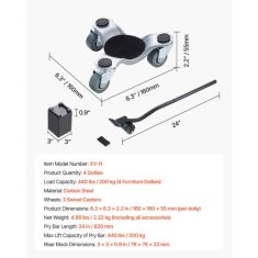 VEVOR Voziček za pohištvo 3-kolesni težka izvedba 16x16x55 cm jeklo črna