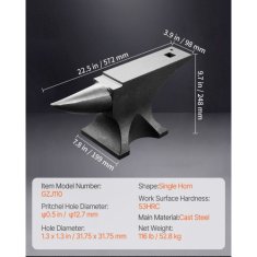 VEVOR Anvil enojni rog 572x98 mm kovinsko orodje za obdelavo