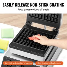 VEVOR Aparat za vaflje pravokoten 2 kosa 30x41x25 cm srebrn