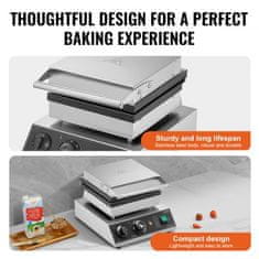 VEVOR Aparat za vaflje pravokoten 2 kosa 30x41x25 cm srebrn