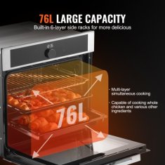 VEVOR Vgradna električna pečica za vgradnjo 595x567x595 mm srebrna