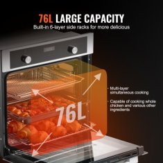 VEVOR Vgradna električna pečica za vgradnjo 595x567x595 mm 76 L 9 funkcij