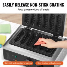 VEVOR Aparat za vaflje v palčkih 6 kosov 1500W 390x370x230 mm srebrn