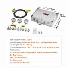VEVOR Komplet za hidravlično testiranje 3 merilniki 11 spojk 3 cevi 250400600 bar