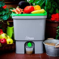 Skaza Bokashi Organko set kompostnikov za neprekinjeno ustvarjanje hranil za rastline, 2 x 16 l, sivo-zelen + posip 1 kg