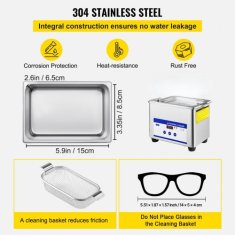 VEVOR Ultrazvočni čistilec 08L digitalni grelec časovnik 150x85x65 mm nerjaveče jeklo