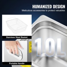 VEVOR Ultrazvočni čistilec 10 L 330x270x275 mm iz nerjavečega jekla